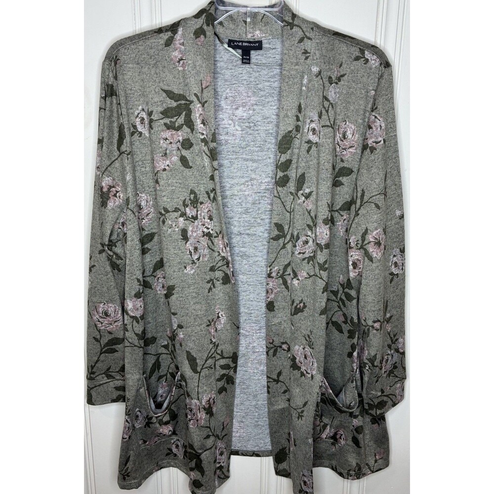 Lane Bryant floral open front knit cardigan plus sz 26/28 roses grandmacore soft